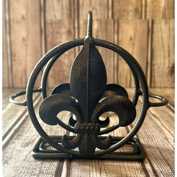 Bed Bath & Beyond Other - Bed Bath Beyond Fleur De Lis Salt Pepper Shaker Holder Black Cast Iron Metal 4.5